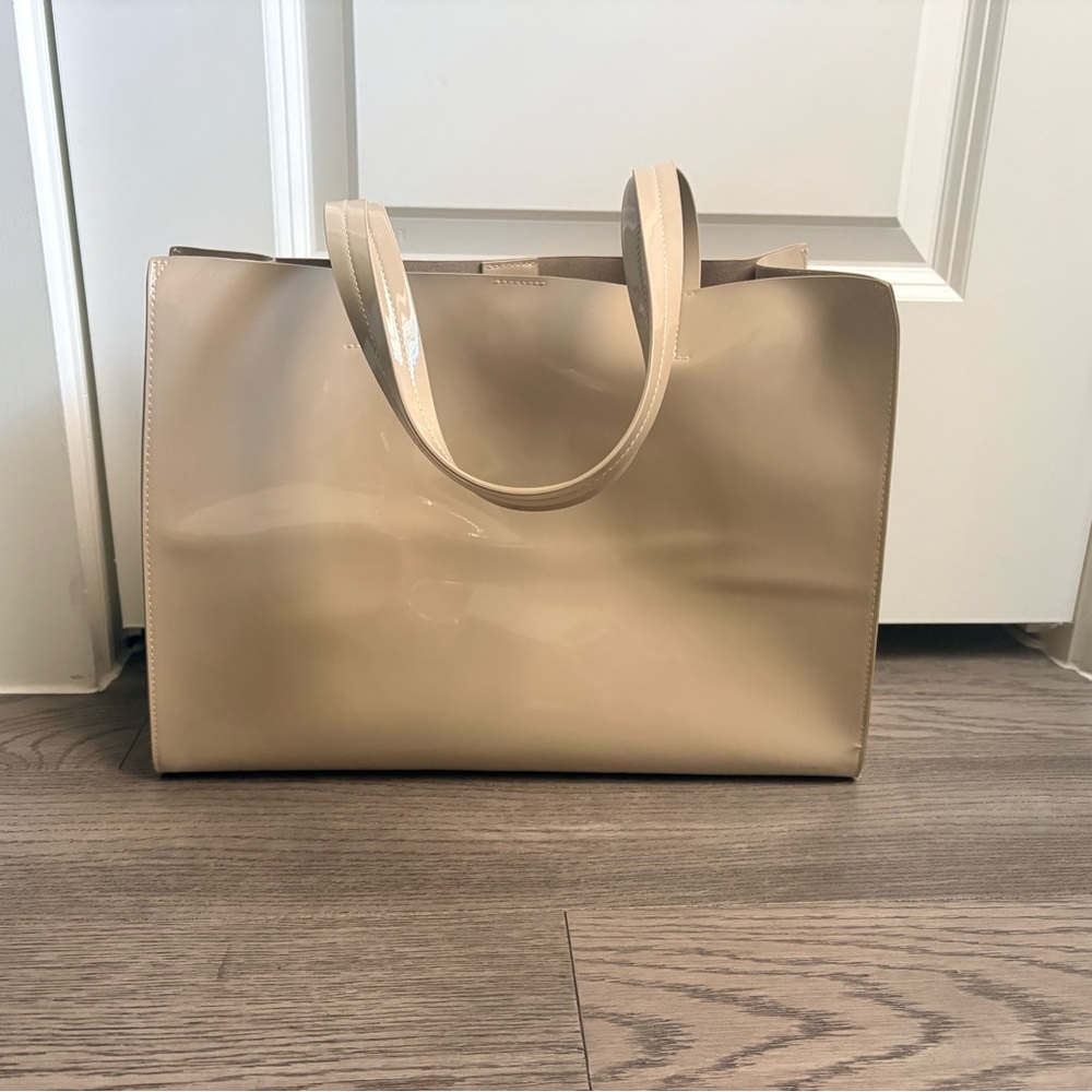 H&M Patent Tote Bag in Beige